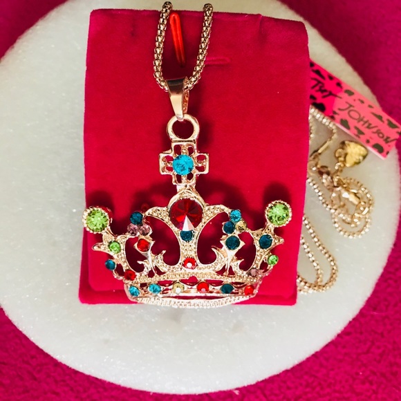 Betsey Johnson Jeweled Royal Crown Necklace - Picture 2 of 5